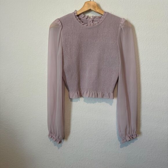 Aritzia Wilfred Tempest Smocked Long Sleeve Chiffon Blouse Women's Size Medium - Picture 2 of 6